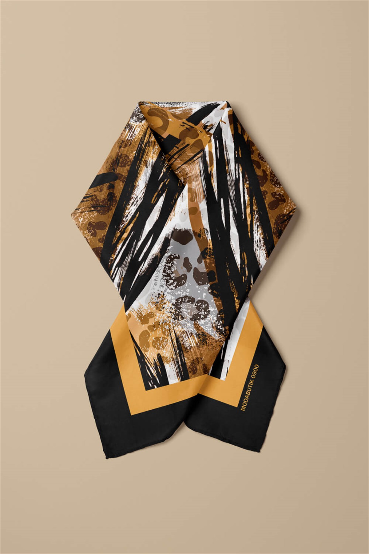 Violla Kadın Kahve Siyah Leopar Desenli 50x50 Bandana