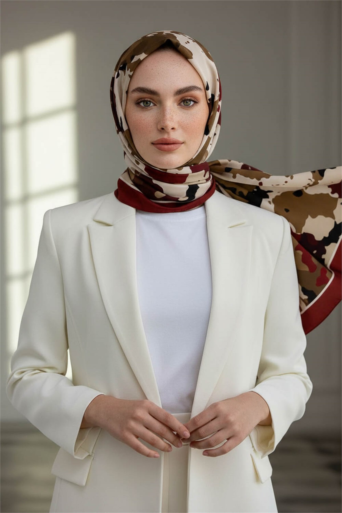 KREP BOYA EFEKTİ DESENLİ BORDO RENKLİ 75X195 KIRIŞMAZ ŞAL