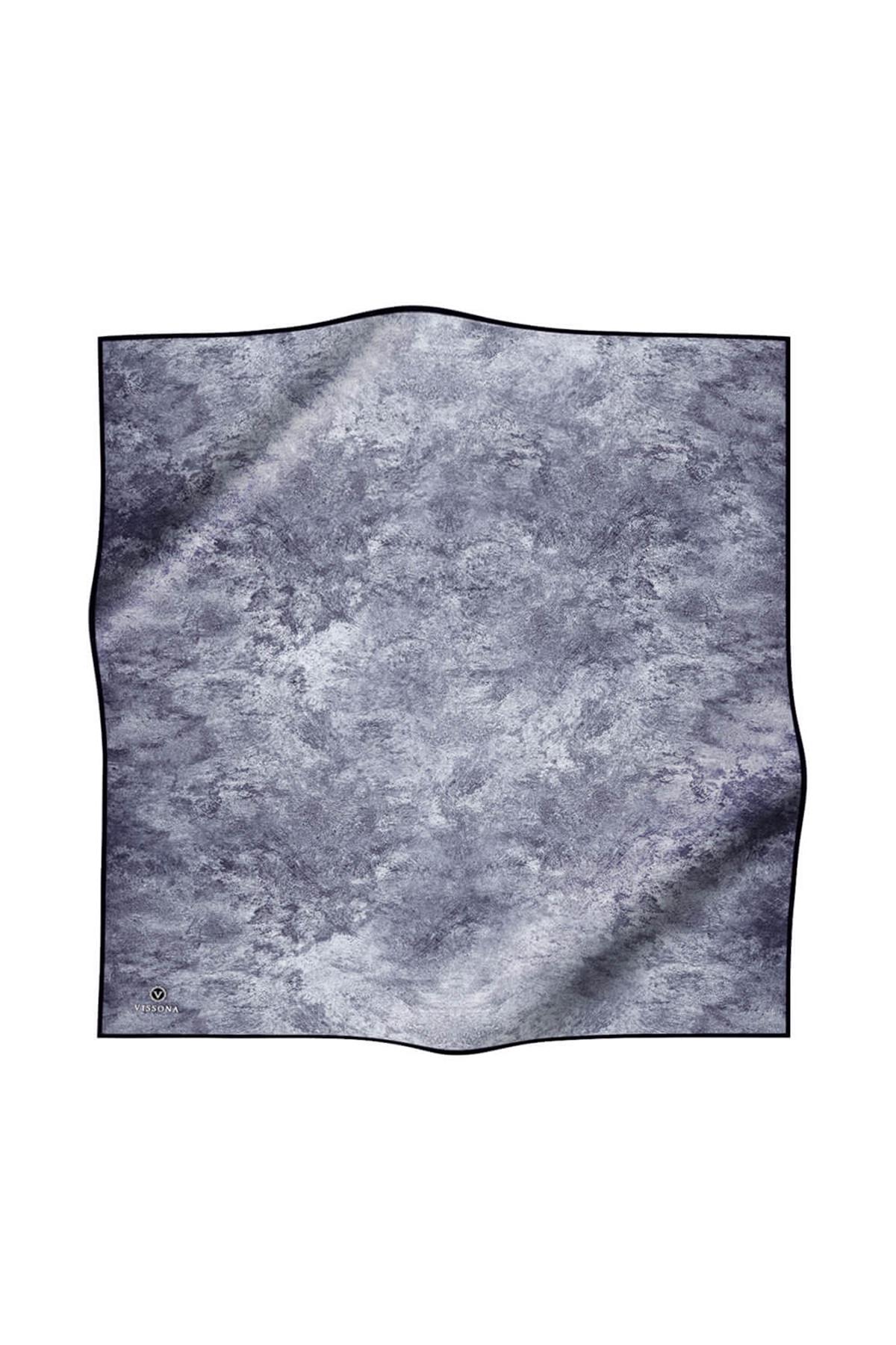 %100 Twill İpek Doku Desenli Gümüş Renkli 90x90 Eşarp Dikim Şekli : El Dikişi