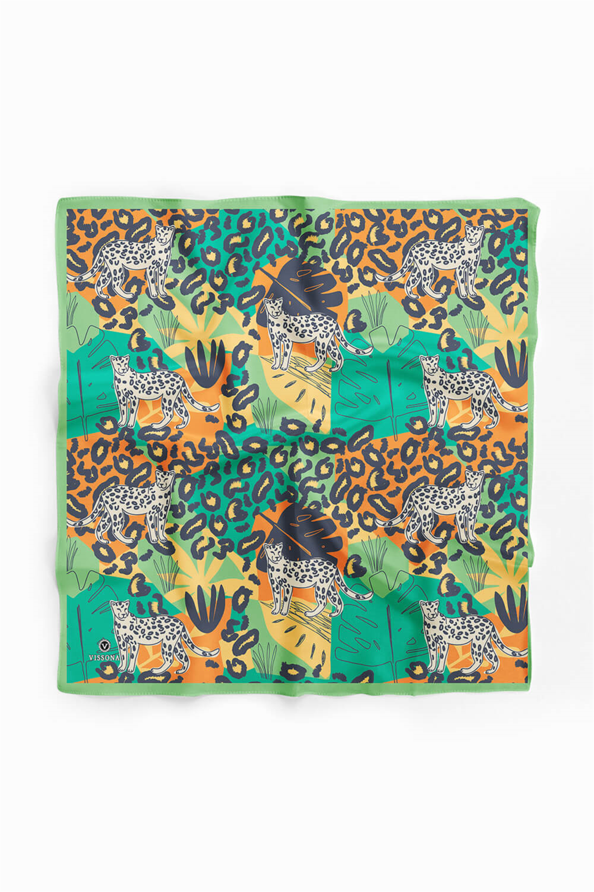 Saten İpek Leopar Desenli Kadın Bandana