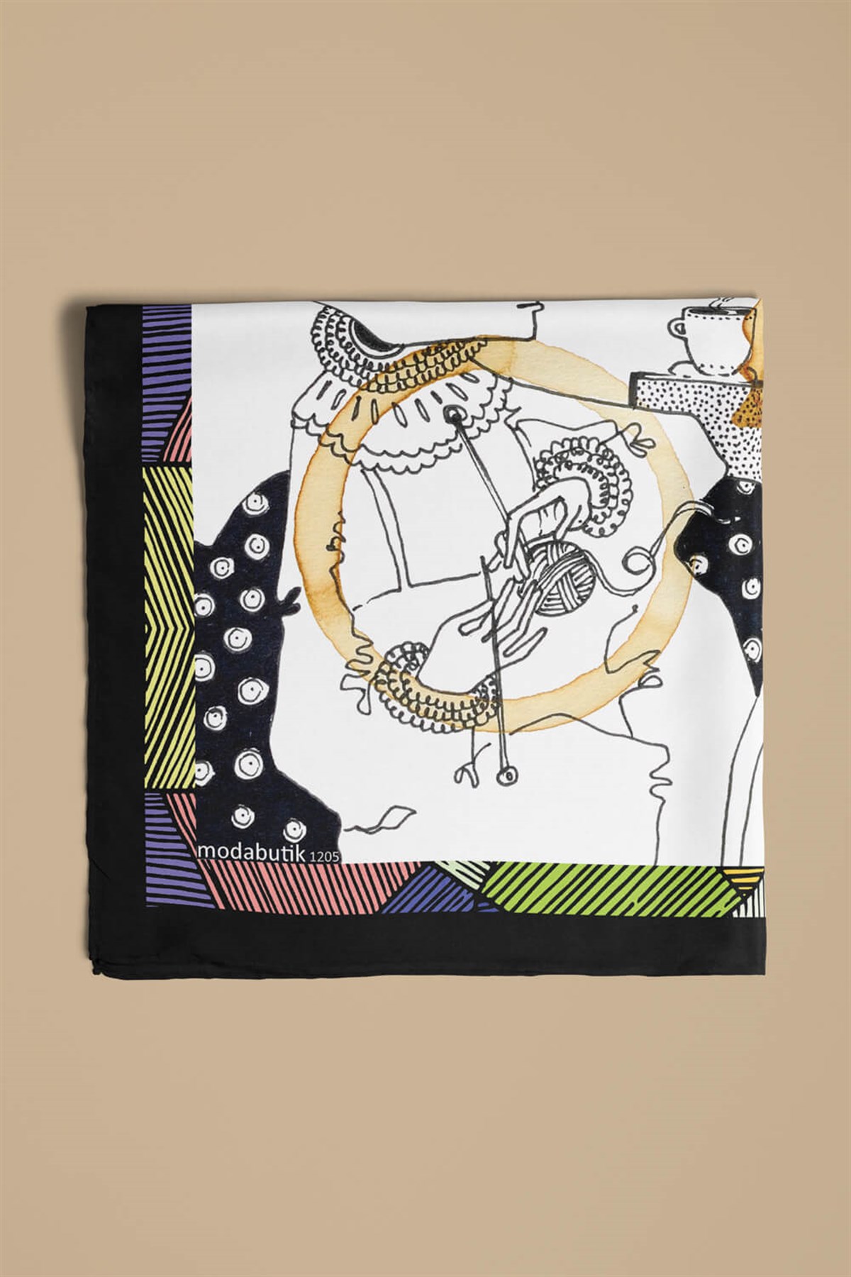 Violla E64 Kadın Krem Mavi Afrikan Desenli 50x50 Bandana HYL DG01205-22