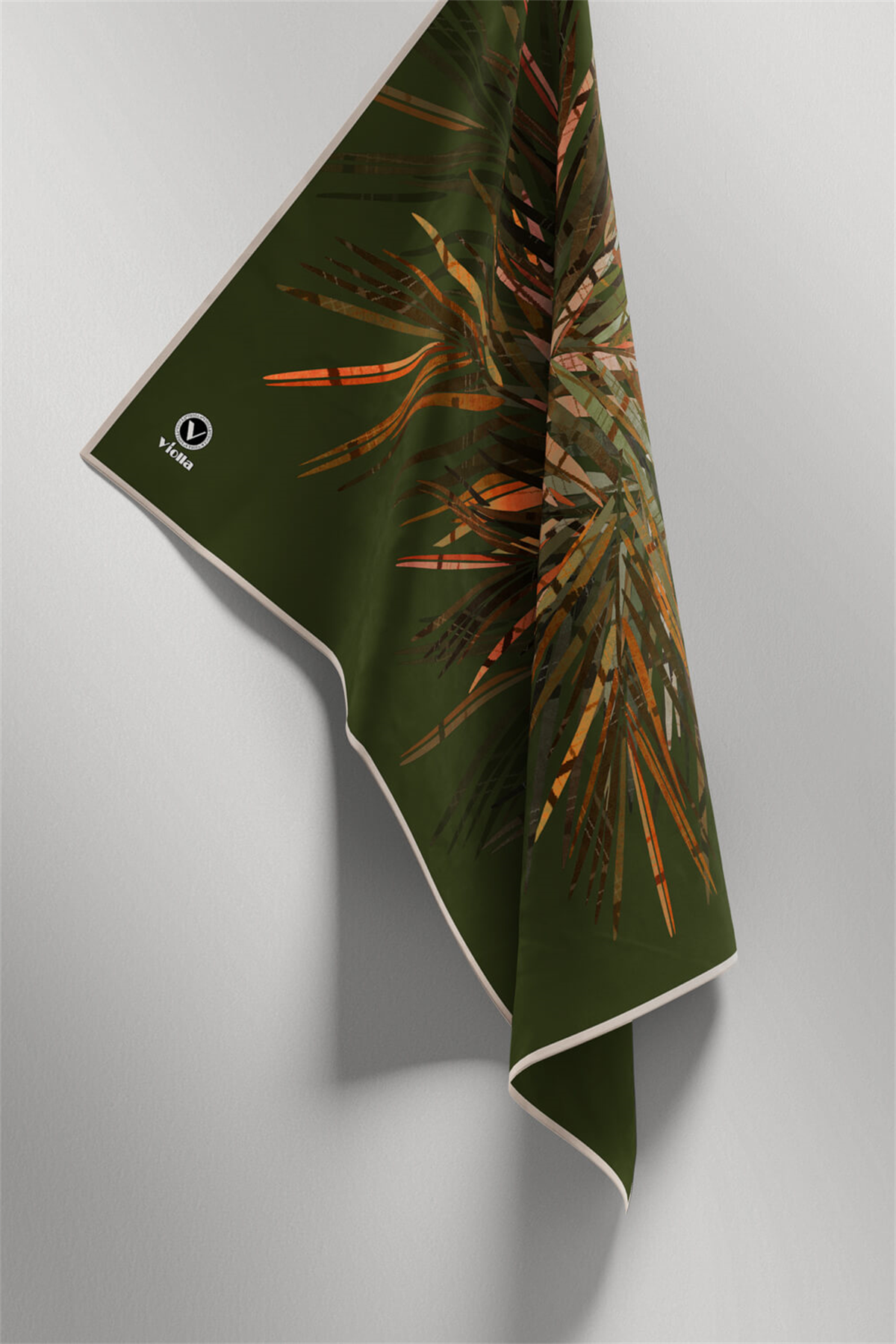 Twill Havai Fişek Desenli Haki Renkli 90x90 Eşarp (İpek İçermez) Kenar Dikiş Şekli El Dikişli