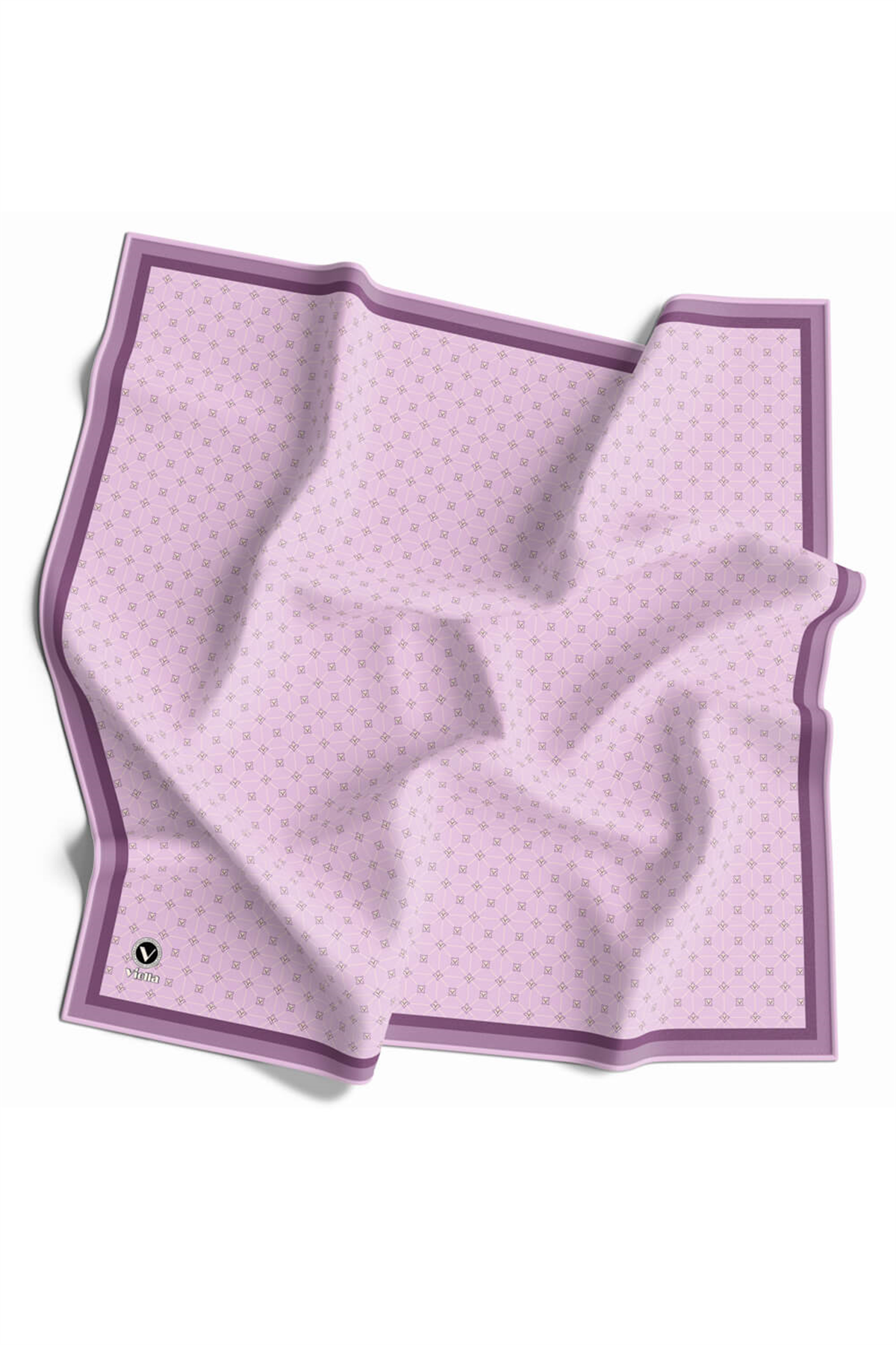 Twill Monogram Desenli Lila Renkli 90x90 Eşarp (İpek İçermez) Kenar Dikiş Şekli El Dikişli