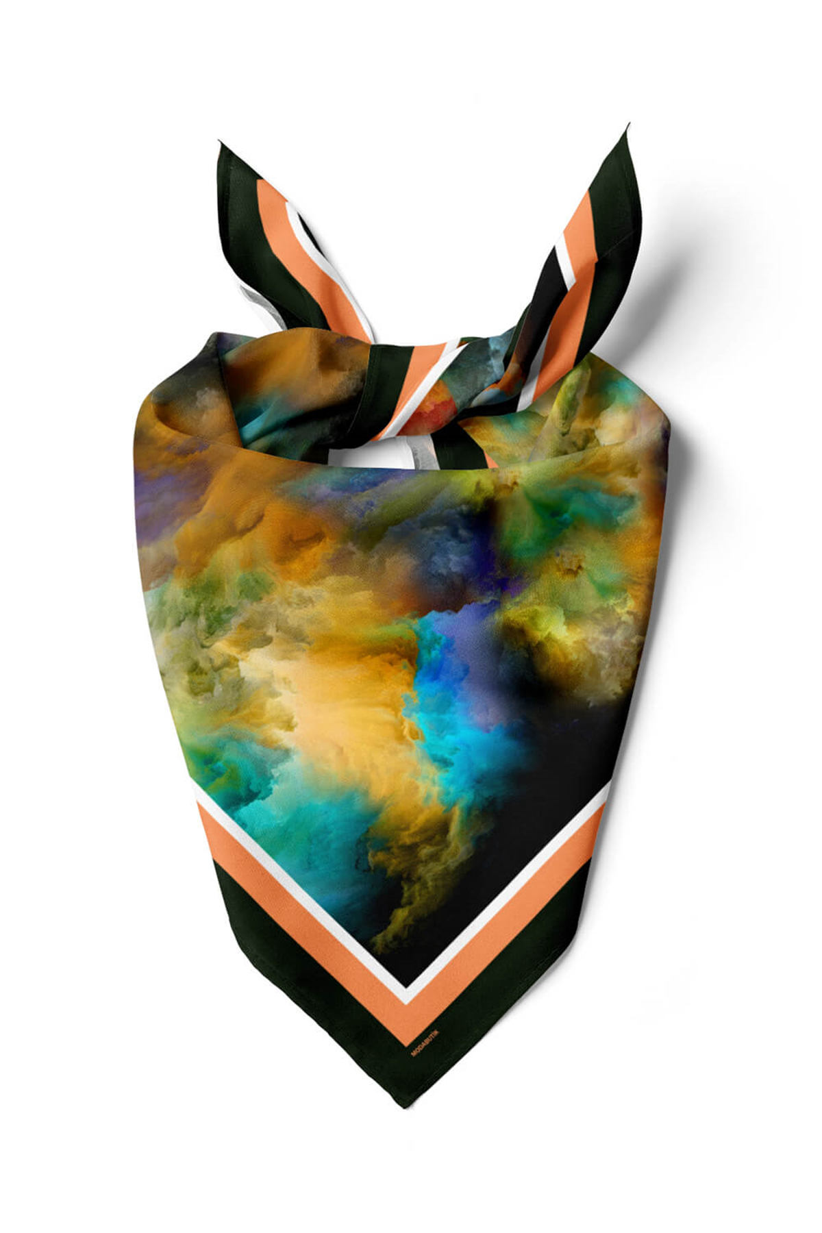 Z27 Kadın Sarı Mavi Suluboya Desenli 50x50 Bandana DG01563-22