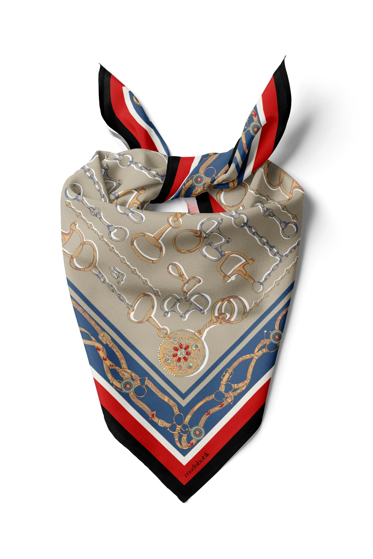 B90 Kadın Kahve Etnik Desenli 50x50 Bandana HYL DG01499-22