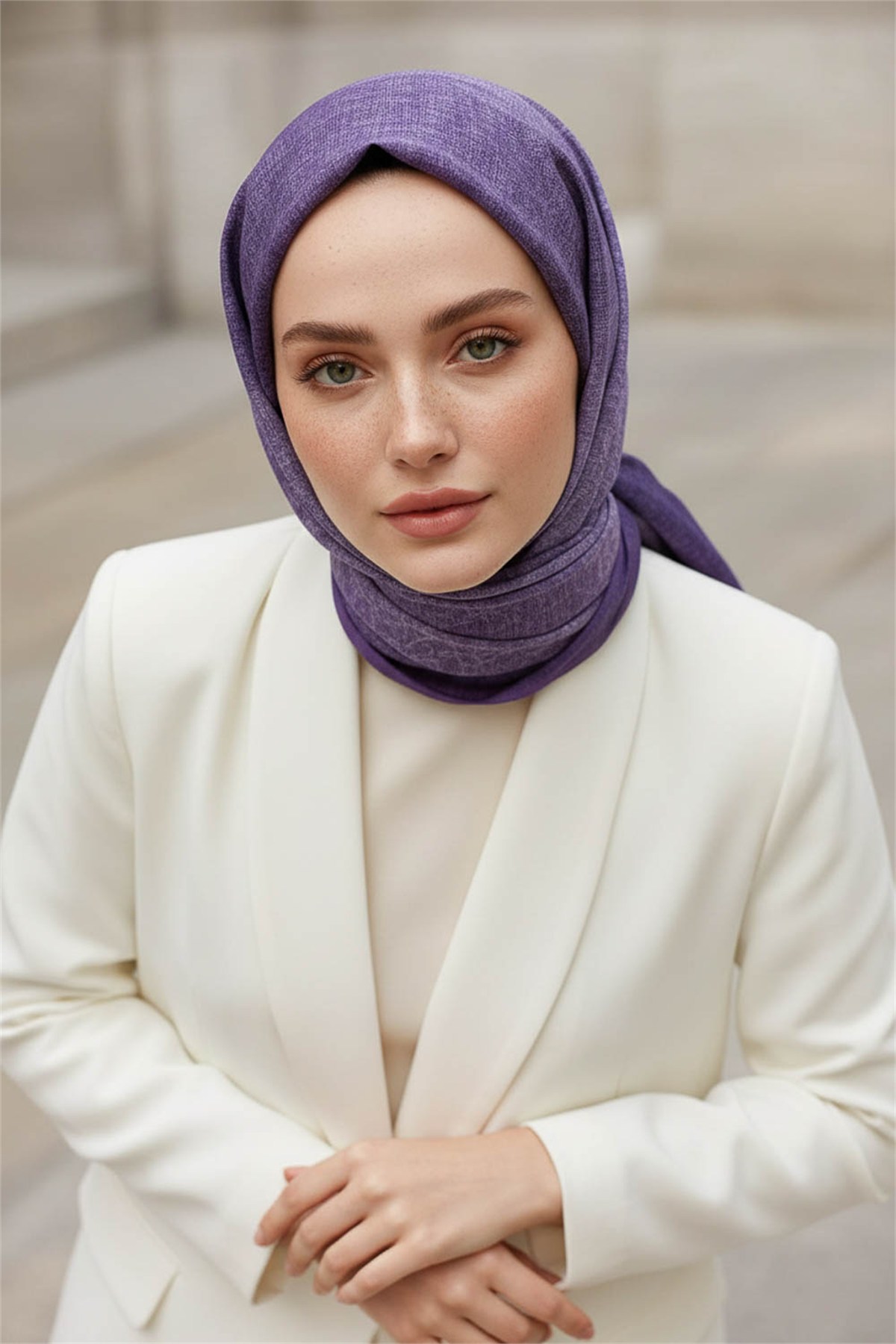 KREP DOKU DESENLİ LİLA RENKLİ 75X195 KIRIŞMAZ ŞAL