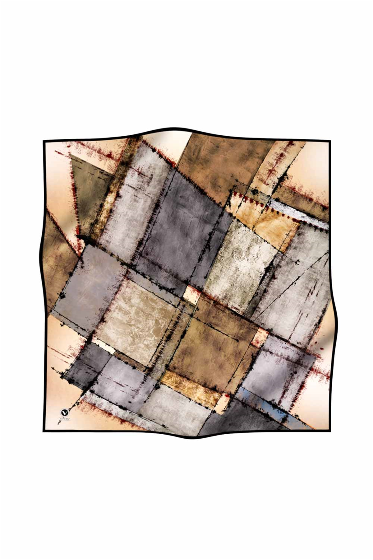 Twil Yamalı Ve Geometrik Desenli Gri Renkli 90x90 Eşarp (İpek İçermez) Dikim Şekli : El Dikişi