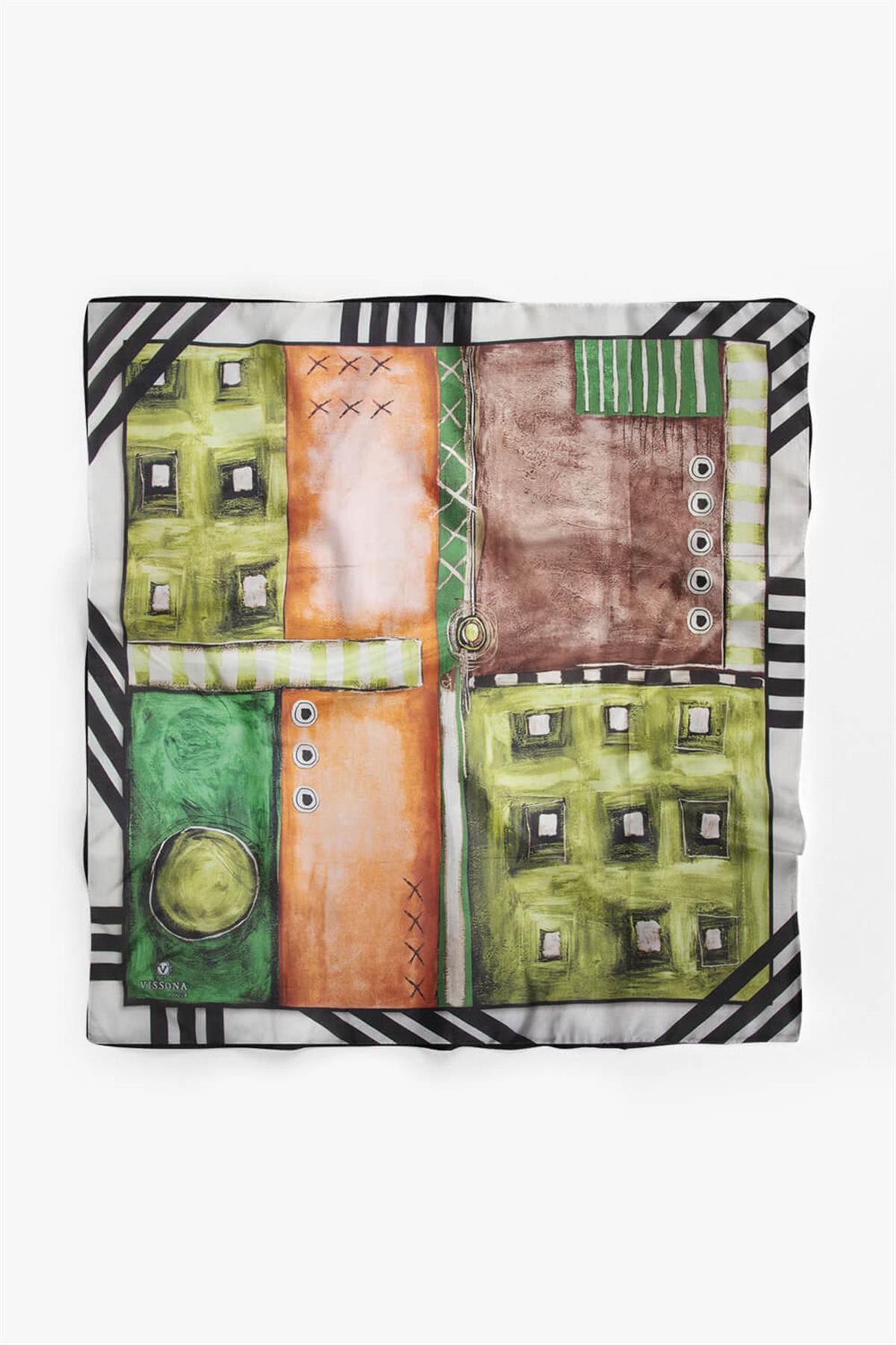 %100 İpek Kadın Desenli Bandana 80x80