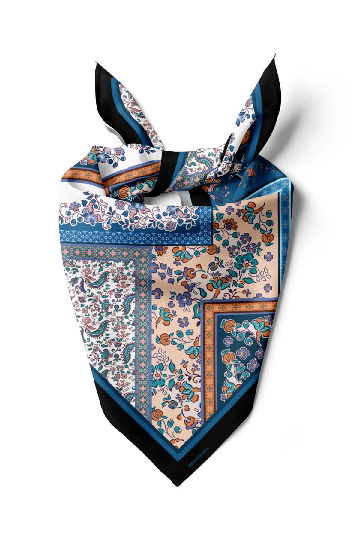 Violla E114 Kadın Patchwork Desenli Bandana 50x50 Mavi DG0211-22