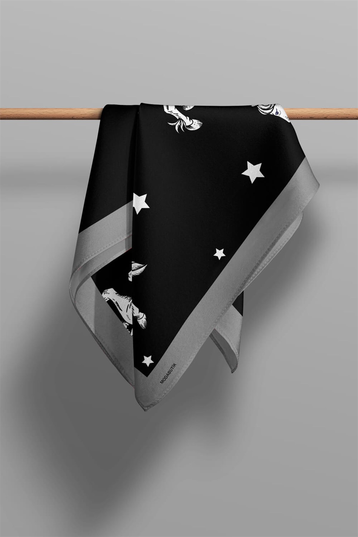 Violla H1 Kadın Pegas Desenli Bandana 50x50 Siyah Beyaz DG0381-22