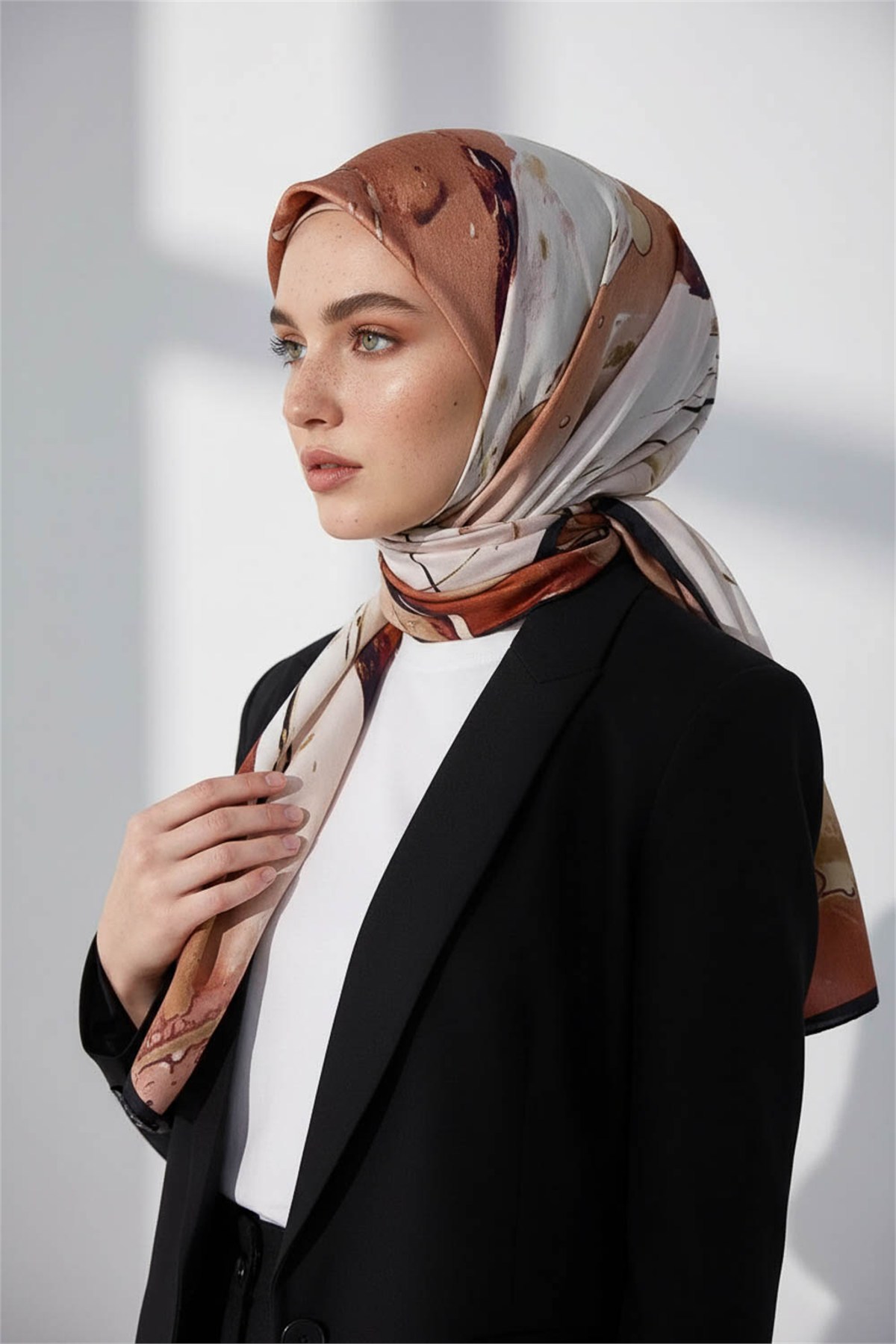 KREP BATİK DESENLİ BEJ - BORDO RENKLİ 75X195 KIRIŞMAZ ŞAL