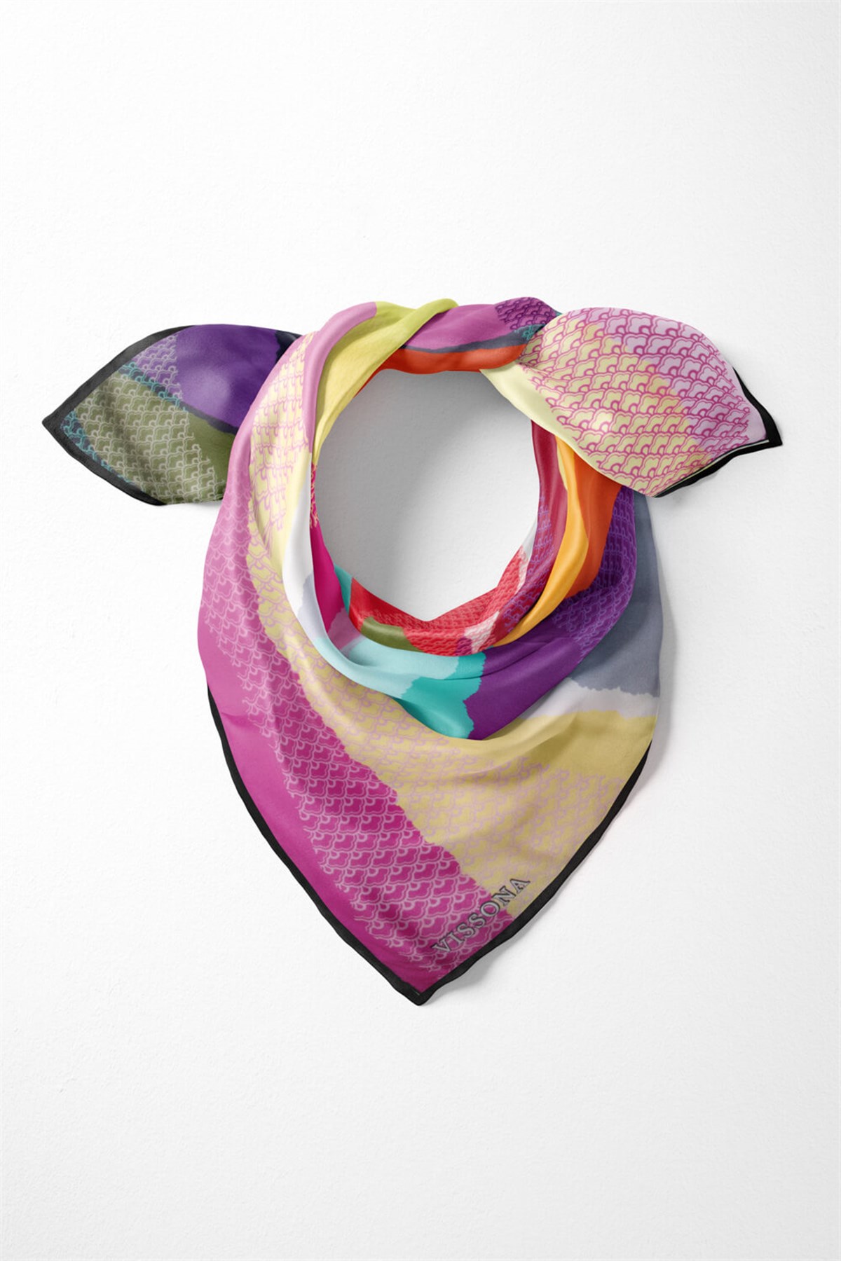 %100 İpek Kadın Desenli Bandana 80x80