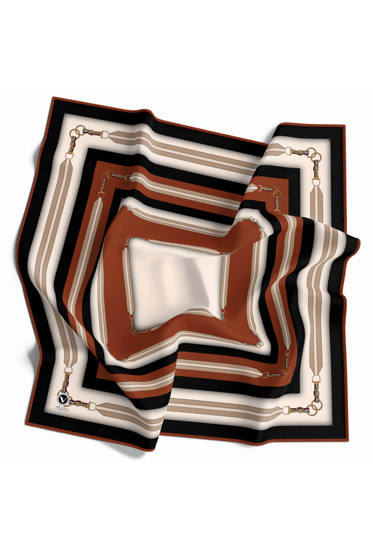 Twill Kemer Desenli Taba Renkli 90x90 Eşarp (İpek İçermez) Dikim Şekli : El Dikişi