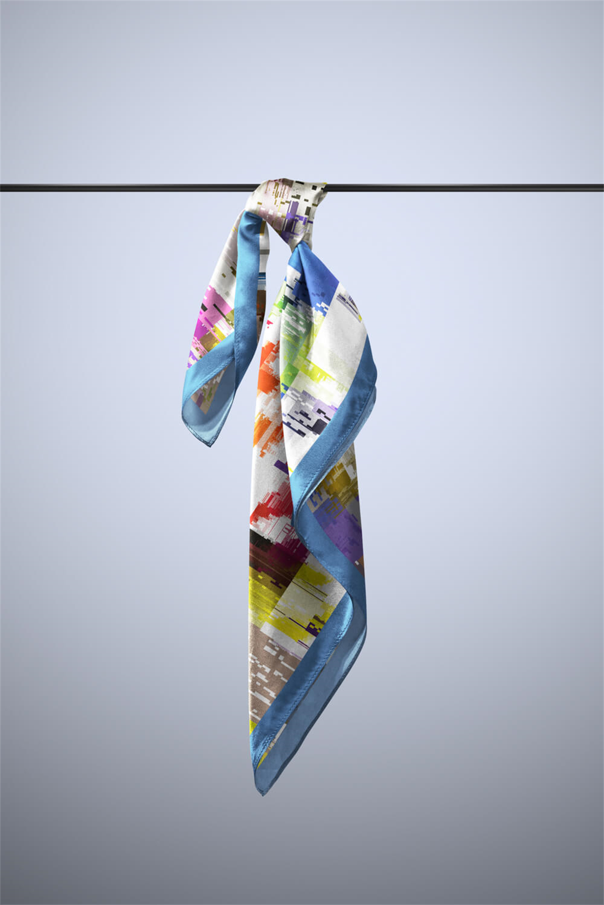 D78 Kadın Ekose Desenli Bandana 50x50 Mavi DG0197-22