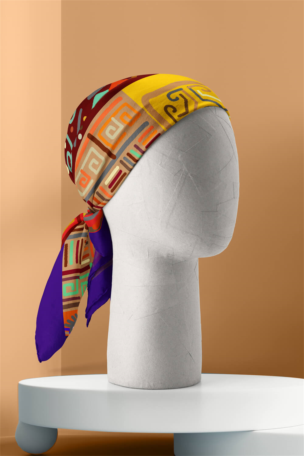 B71 Kadın African Etnik Desenli Bandana Kırmızı Sarı Dg0218