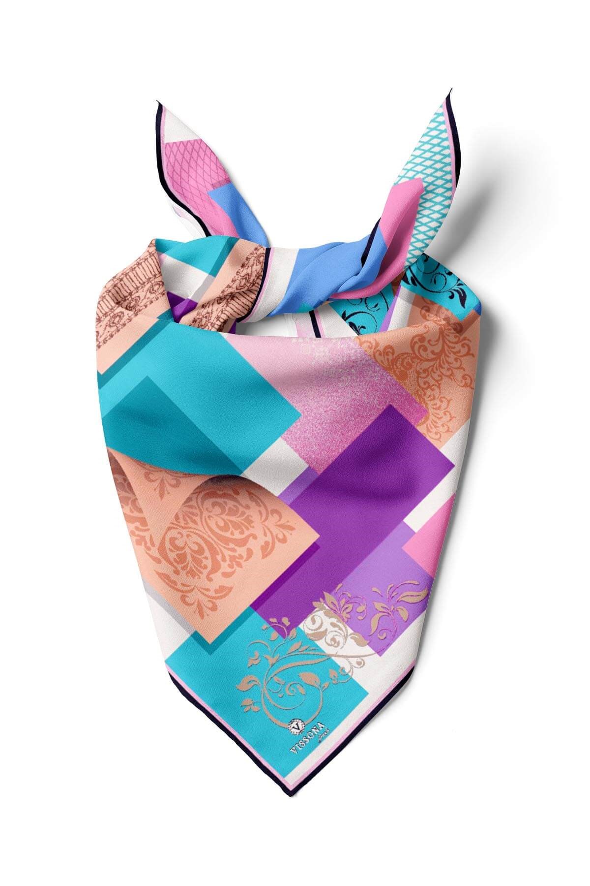 %100 İpek Kadın Desenli Bandana 80x80