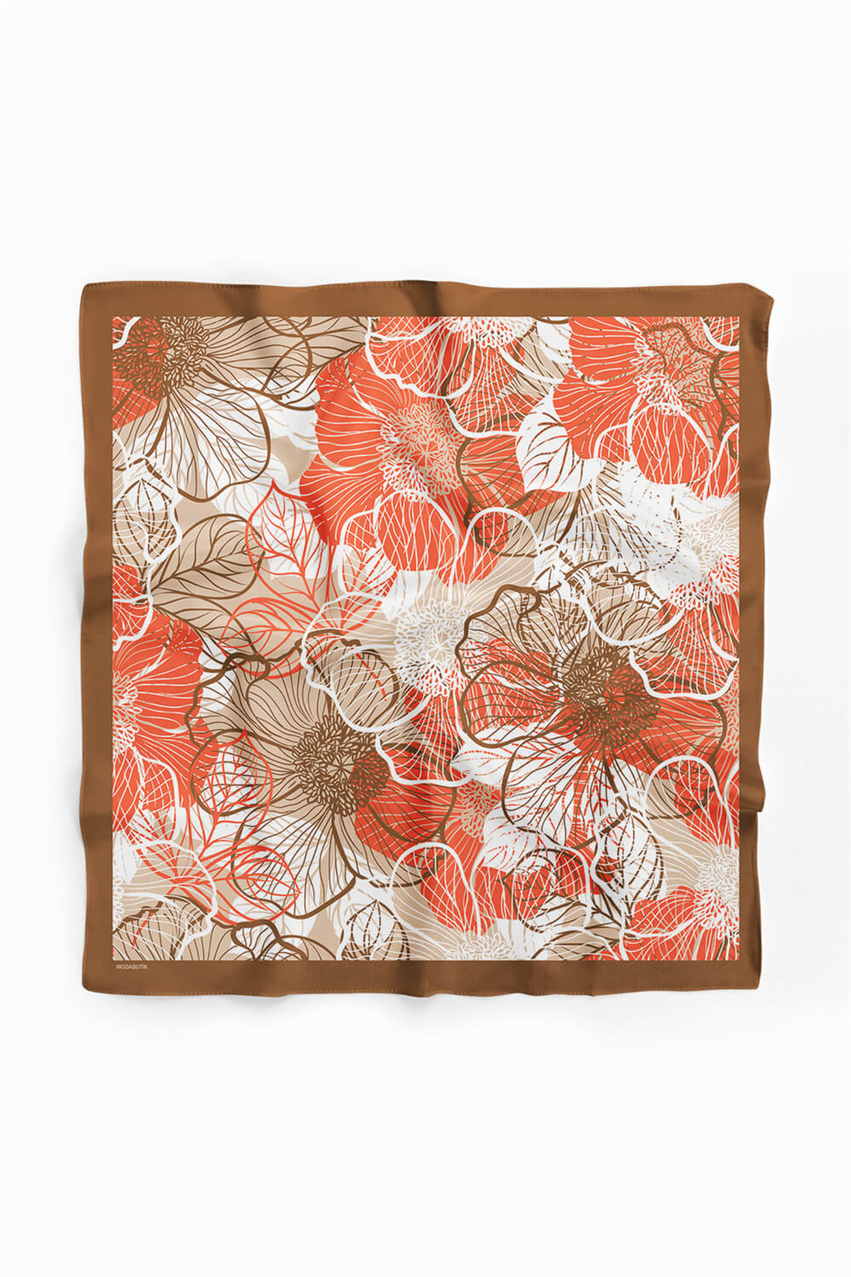 F8 Kadın Çiçek Desenli Bandana 50x50 Pudra Kahve - DG0111