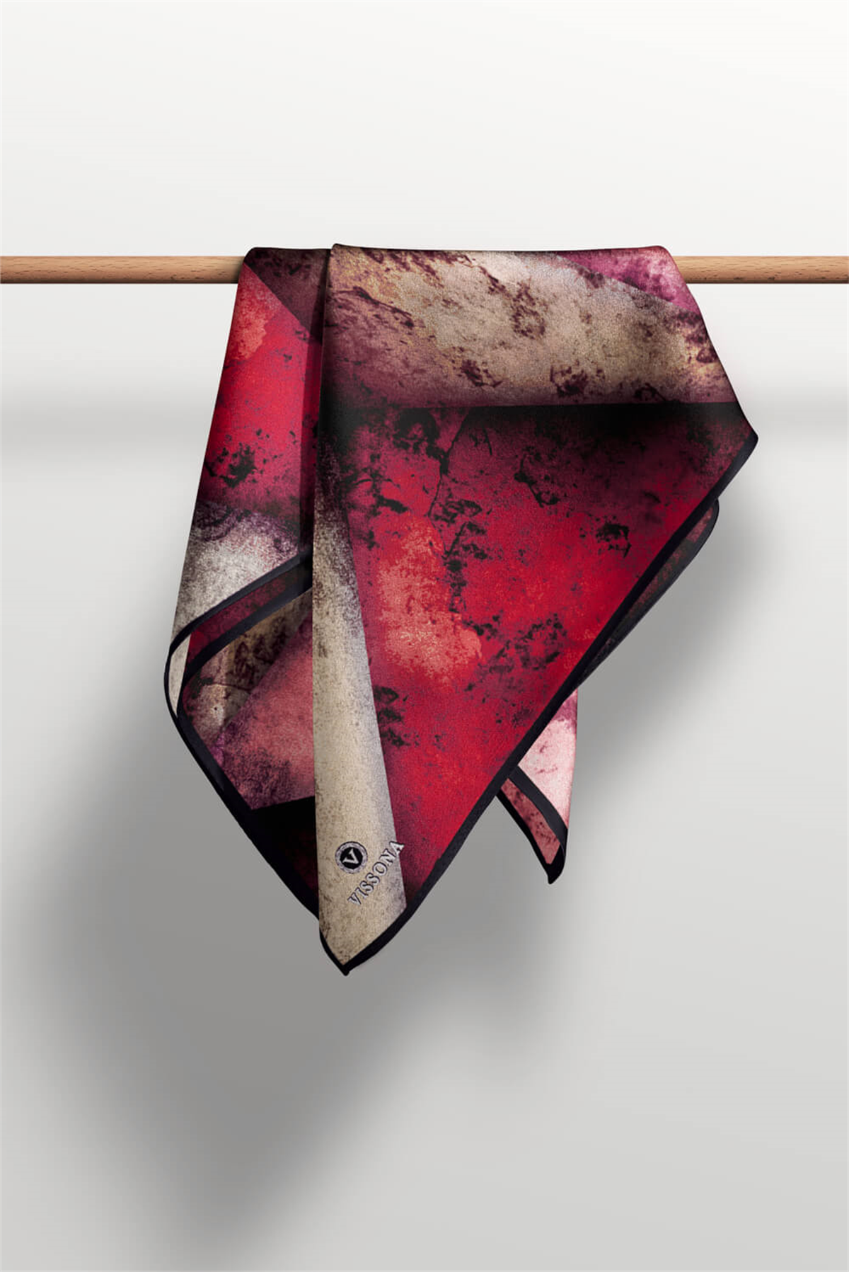 % 57 İPEK % 43 VİSKON Twill İpek Dokulu Ve Geometrik Desenli Bordo - Bej Renkli 90x90 Eşarp Dikim Şekli : El Dikişi