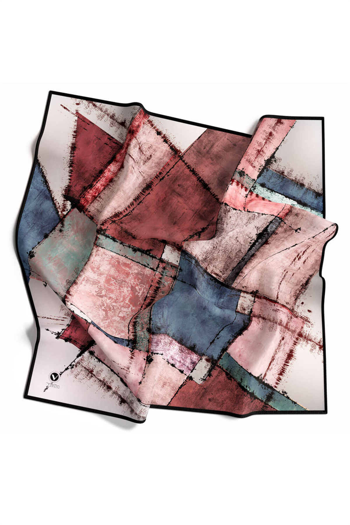 Twil Yamalı Ve Geometrik Desenli Pudra Renkli 90x90 Eşarp (İpek İçermez) Dikim Şekli : El Dikişi