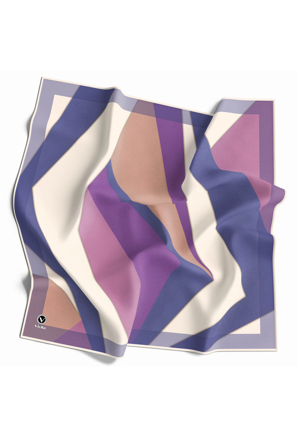 Twill Geometrik Desenli İndigo - Saks Renkli 90x90 Eşarp (İpek İçermez) Dikim Şekli : El Dikişi