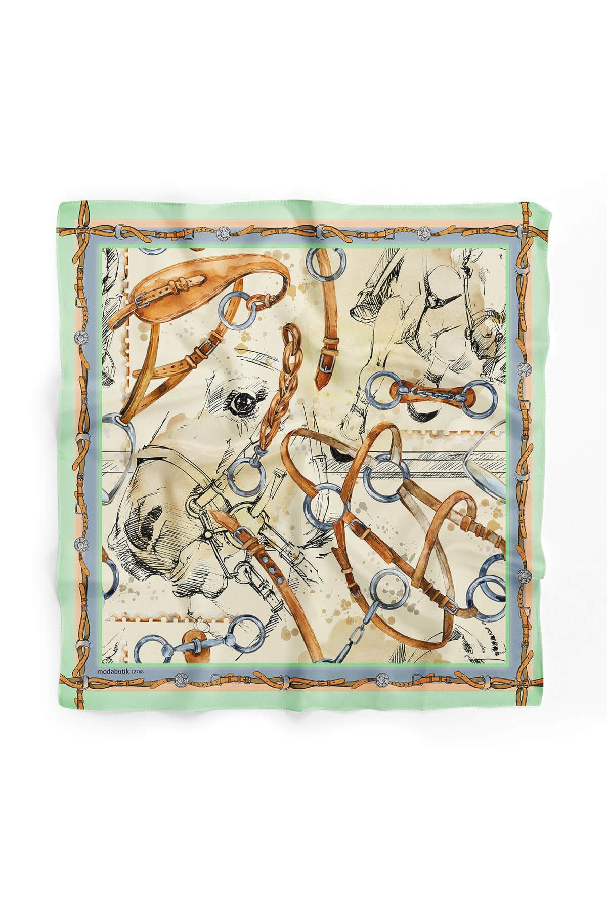 E98 HORSE WATERCOLOR VINTAGE TASARIM BANDANA