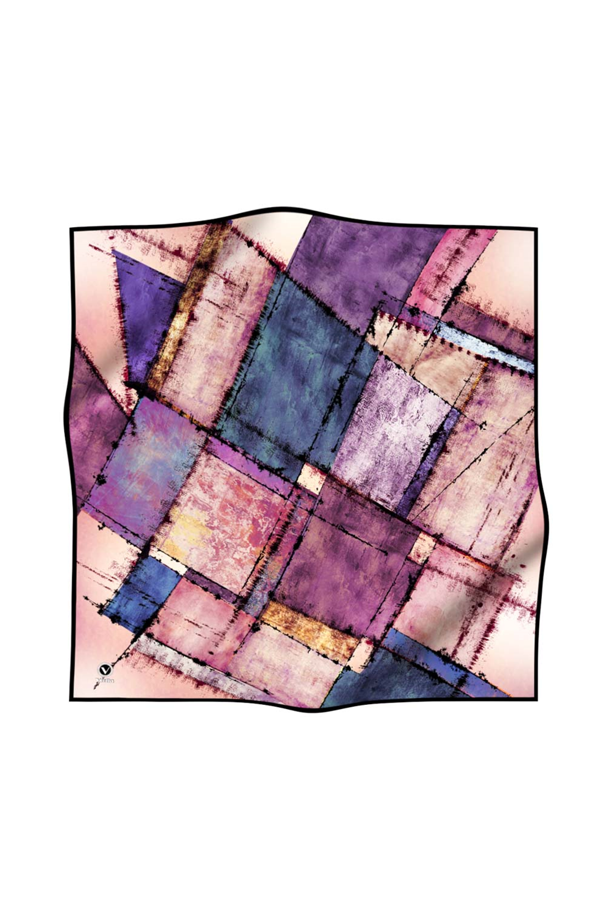 Twil Yamalı Ve Geometrik Desenli Lila Renkli 90x90 Eşarp (İpek İçermez) Dikim Şekli : El Dikişi