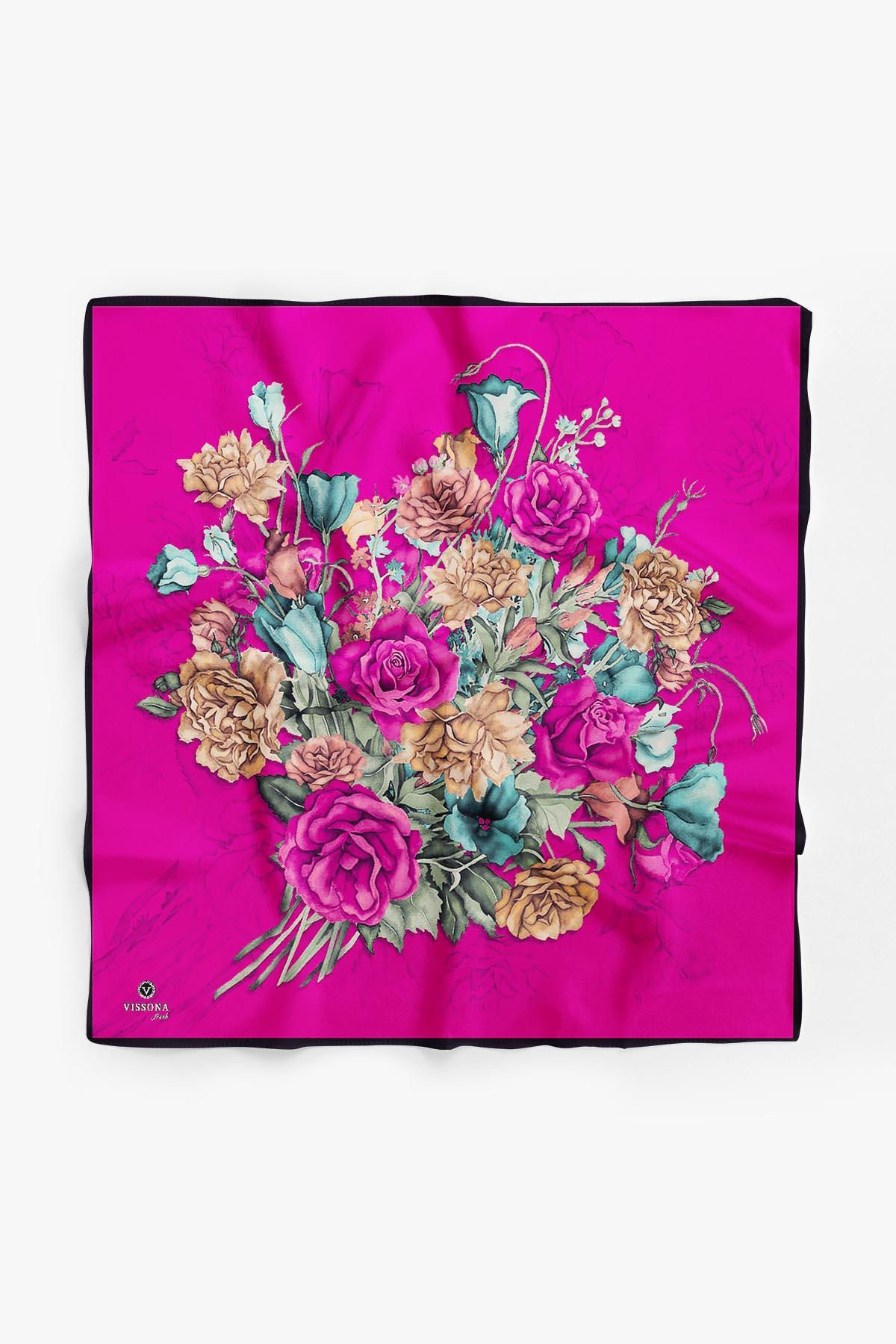 %100 İpek Kadın Desenli Bandana 80x80