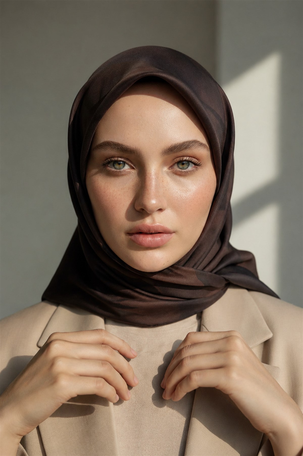 100% Twill İpek Çiçek Desenli Kahverengi Renkli 90x90 Dikim Şekli : El Dikişi Eşarp