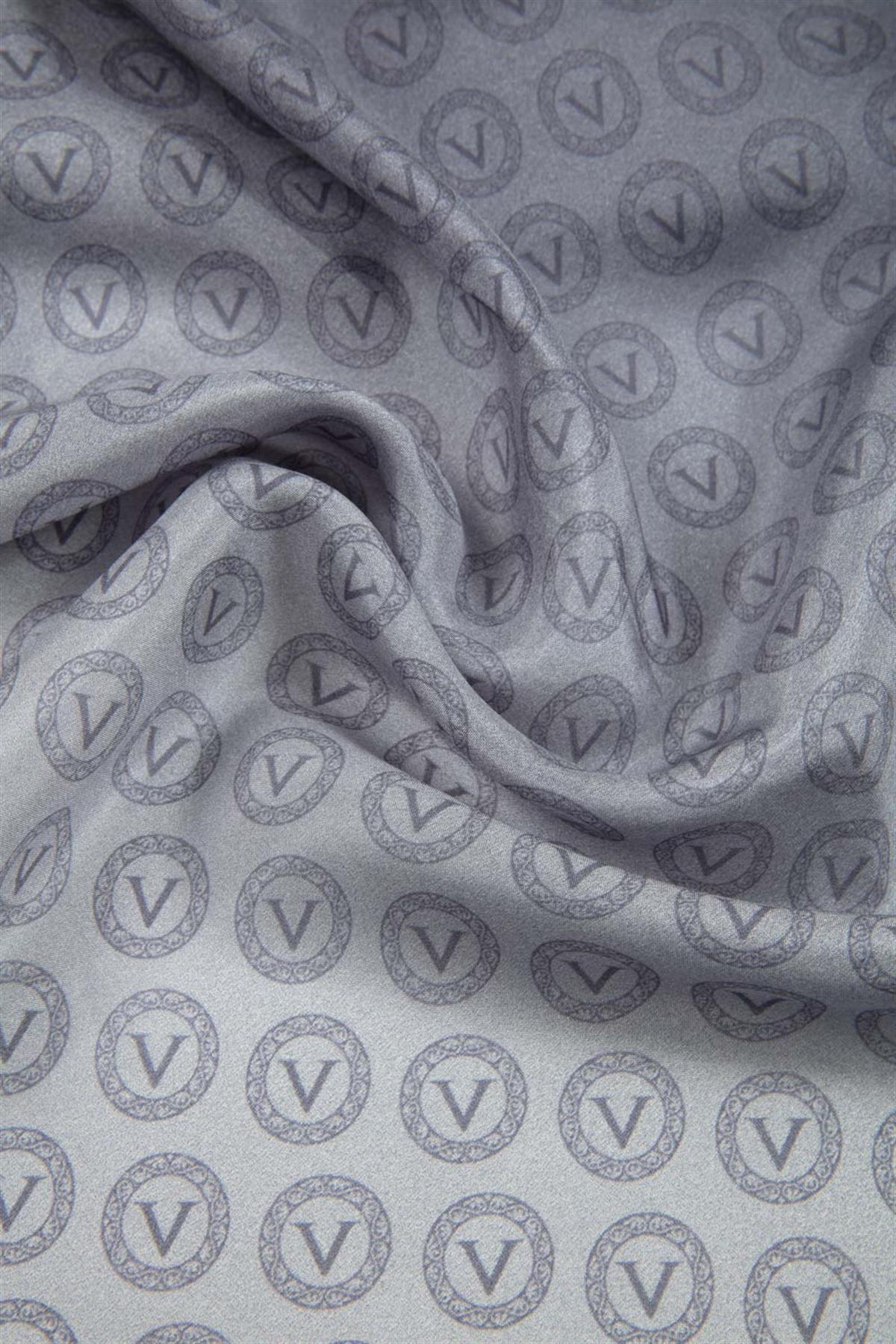 %100 İpek Degradeli Ve Monogram Desenli Gri - Gold Renkli 92x210 Şal