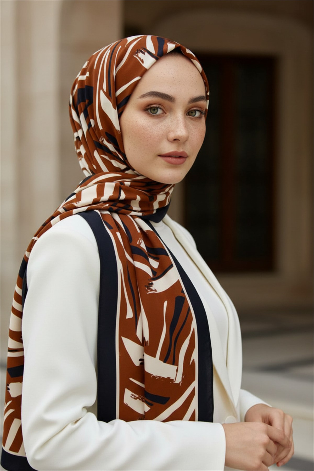 KREP ÇİZGİ DESENLİ TABA RENKLİ 75X195 KIRIŞMAZ ŞAL