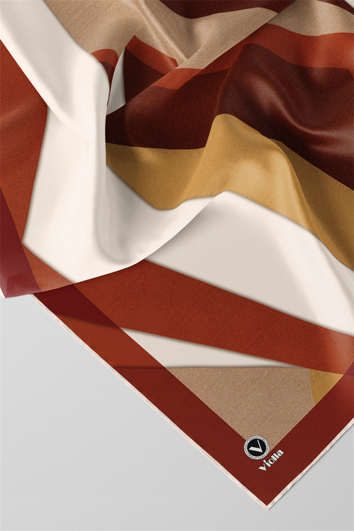 Twill Geometrik Desenli Taba Renkli 90x90 Eşarp (İpek İçermez) Dikim Şekli : El Dikişi