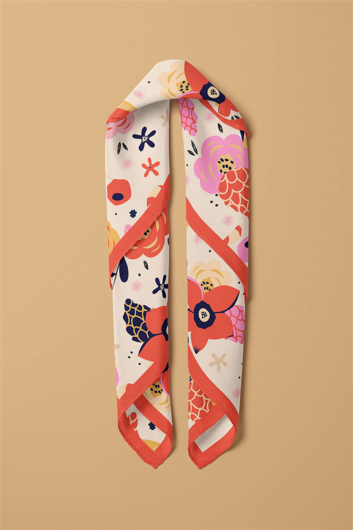 Saten İpek Çiçek Desenli Kadın Bandana