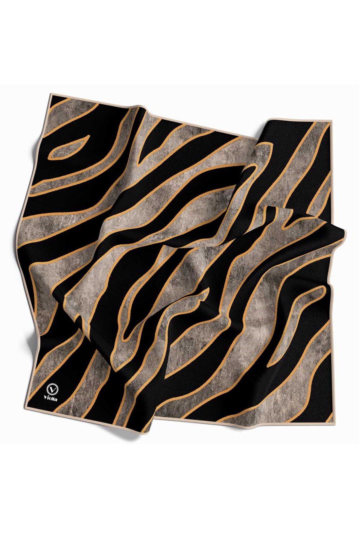 Kristal Zebra Çiçek Desenli Bej Renkli 90x90 Eşarp (İpek İçermez) Kenar Dikiş Şekli El Dikişli