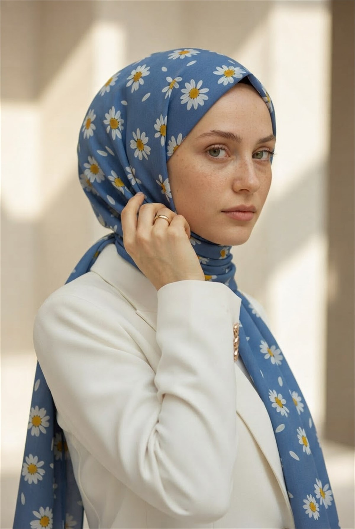 KREP PAPATYA DESENLİ BEBE MAVİSİ RENKLİ 75X195 KIRIŞMAZ ŞAL