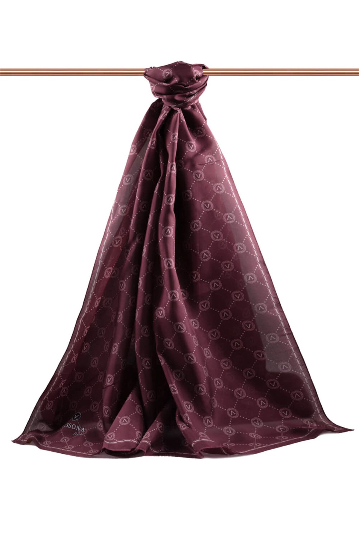 % 100 İpek V Logo Desenli Bordo 2 Renkli 90x210 Şal