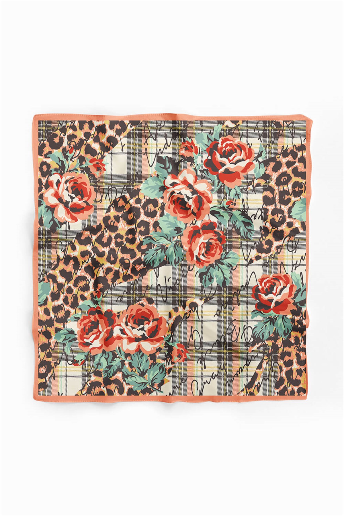 V25 Violla Leopar ve Gül Desenli Bandana