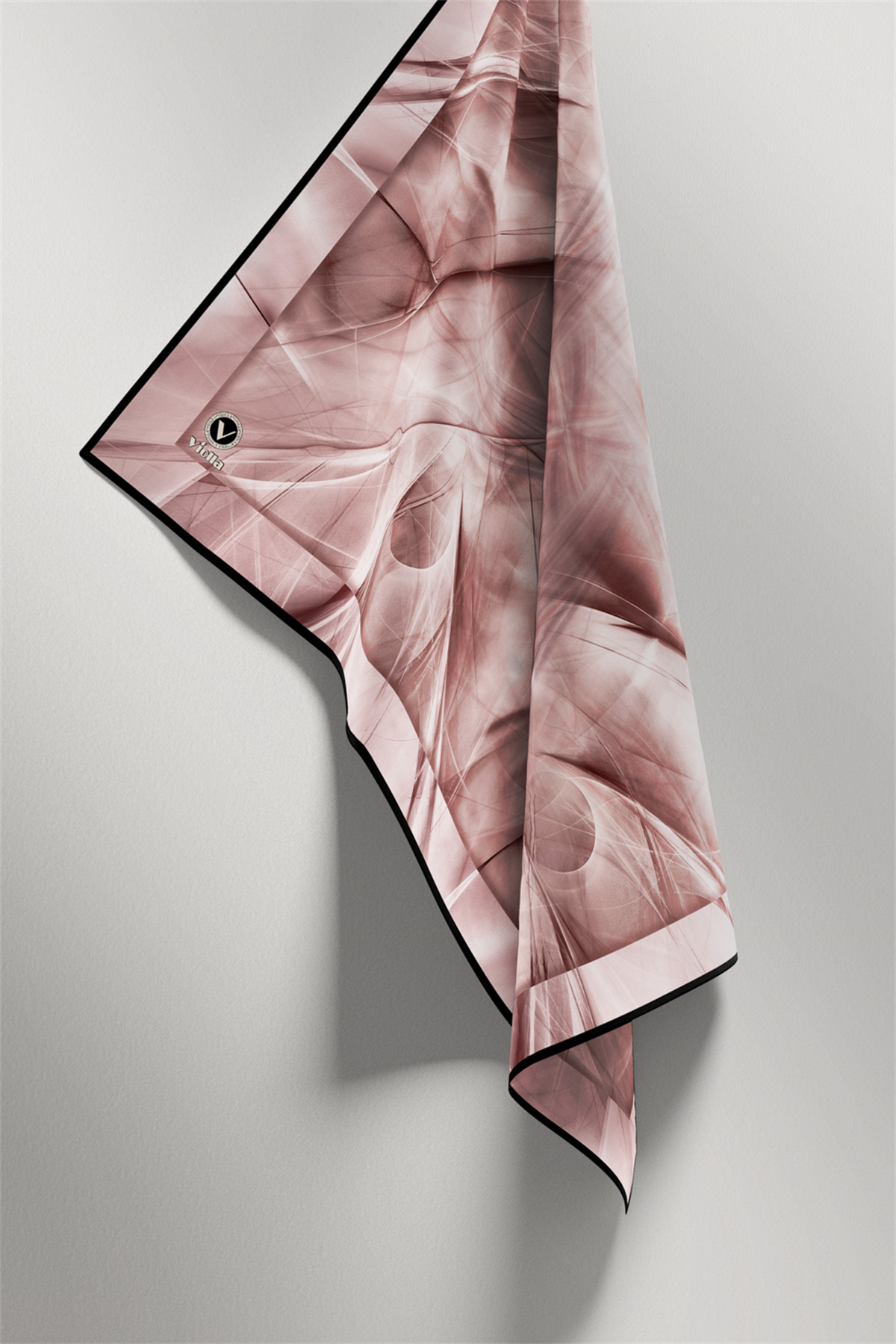 Twill Soyut Desenli Pudra Renkli 90x90 Eşarp (İpek İçermez) Dikim Şekli : El Dikişi