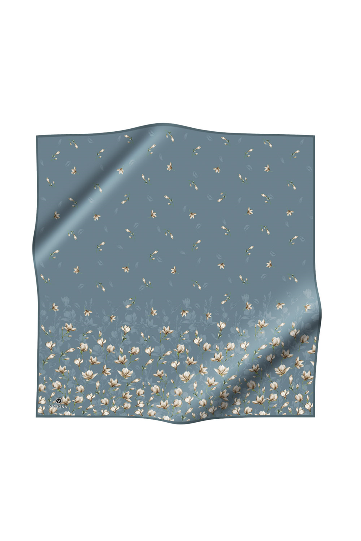 % 57 İPEK % 43 VİSKON  Twill İpek Çiçek Desenli Petrol Yeşili Renkli 90x90 Eşarp Dikim Şekli : El Dikişi