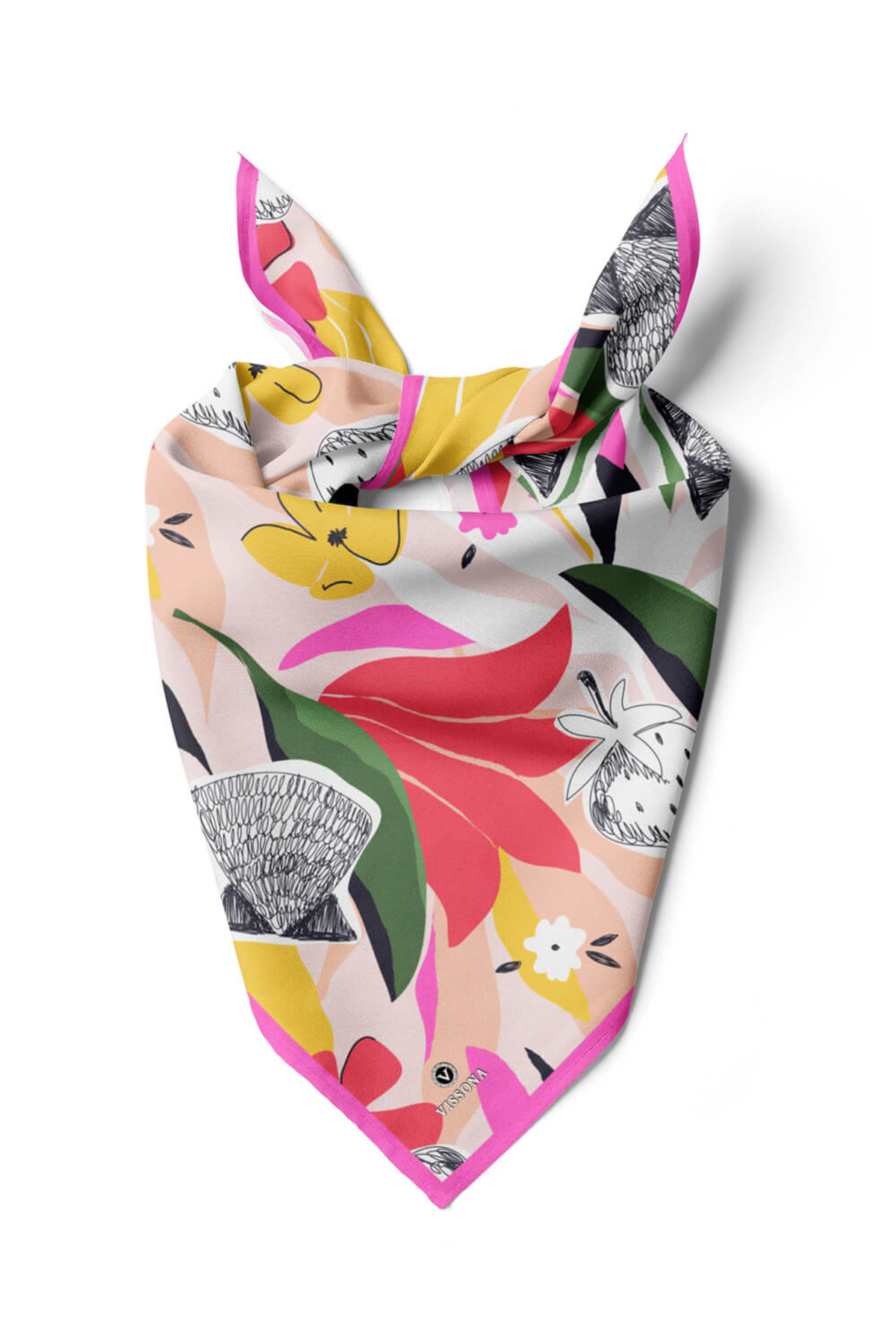 Saten İpek Çiçek Desenli Kadın Bandana