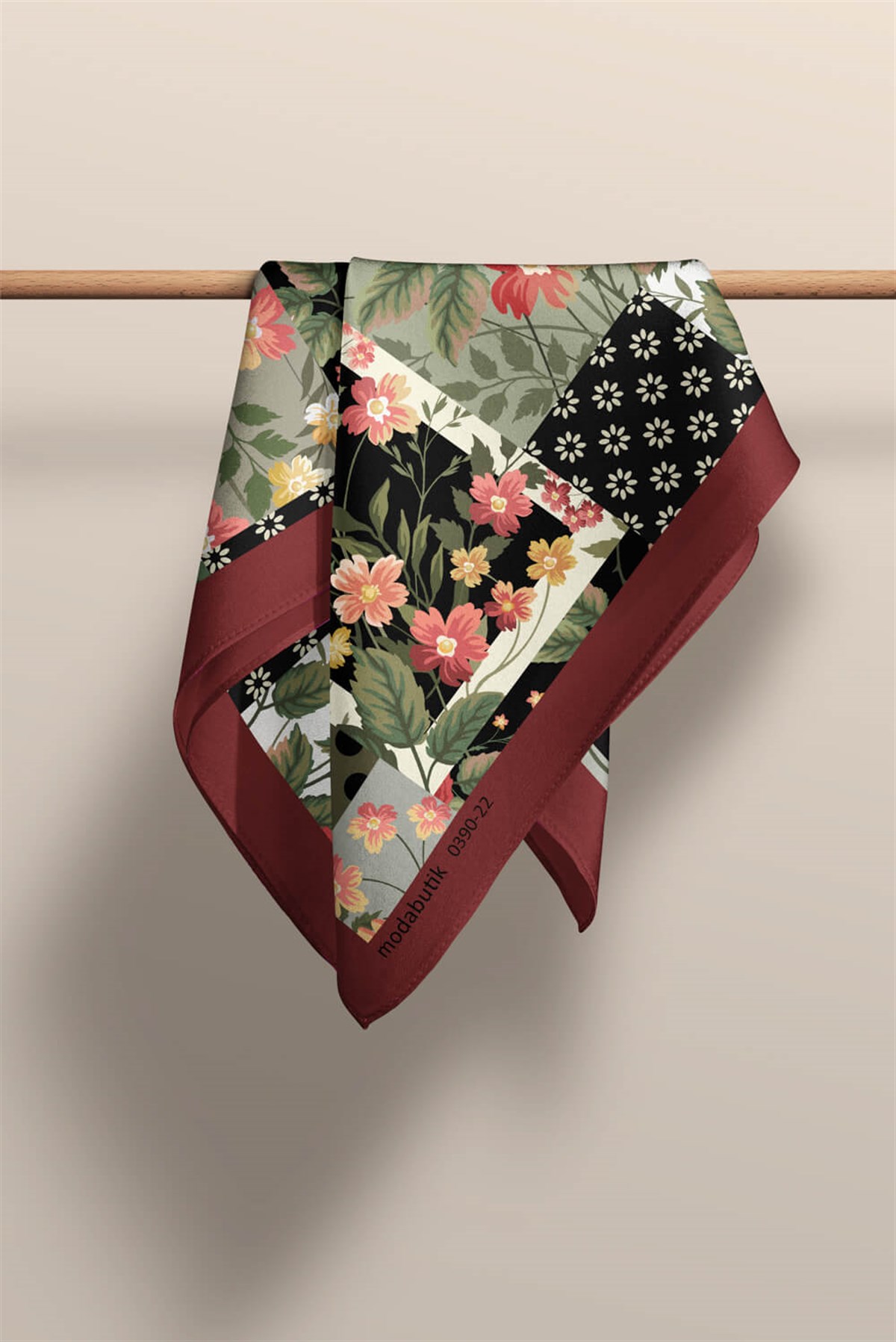 Violla Y31 Kadın Patchwork Desenli Bandana 50x50 Yeşil DG0390-22