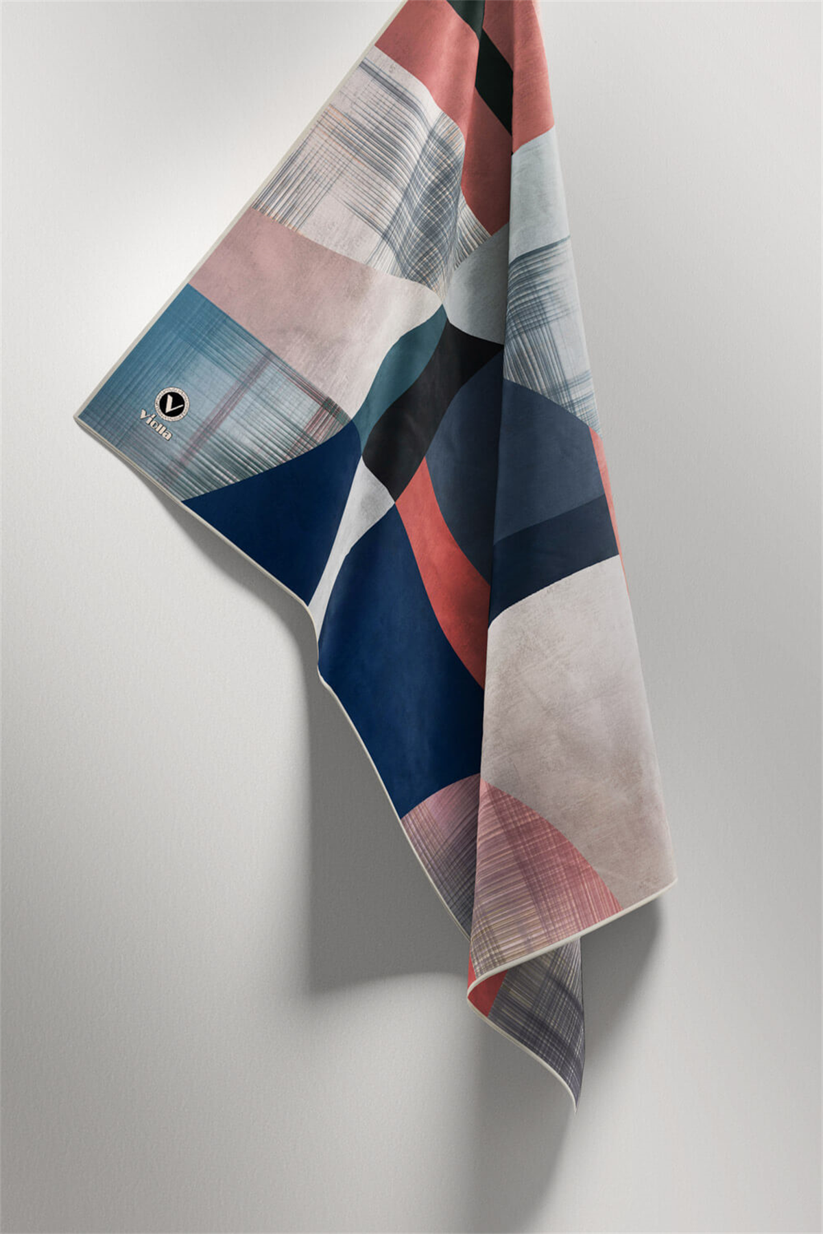 Twill Geometrik Desenli Pudra Renkli 90x90 Eşarp (İpek İçermez) Kenar Dikiş Şekli El Dikişli