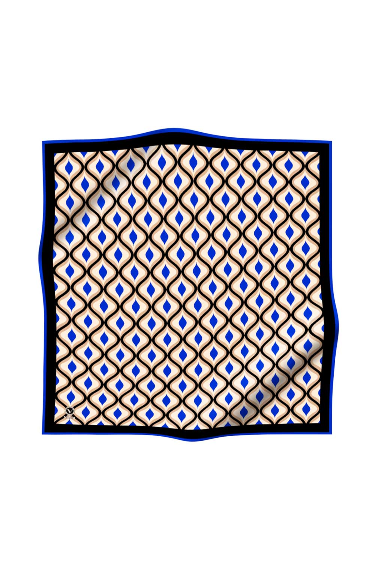 Twill Geometrik Daire Desenli Saks Renkli 90x90 Eşarp (İpek İçermez) Dikim Şekli : El Dikişi