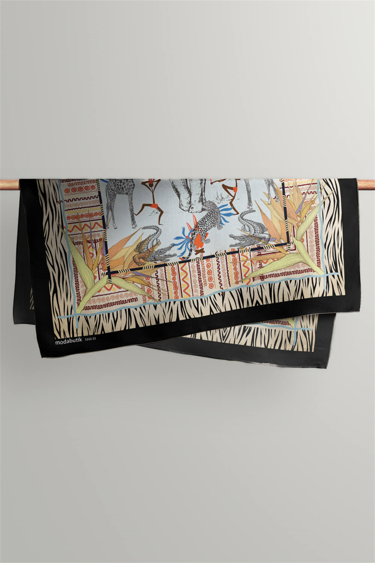 Kadın Sarı Mavi Serengeti Desenli 50x50 Bandana