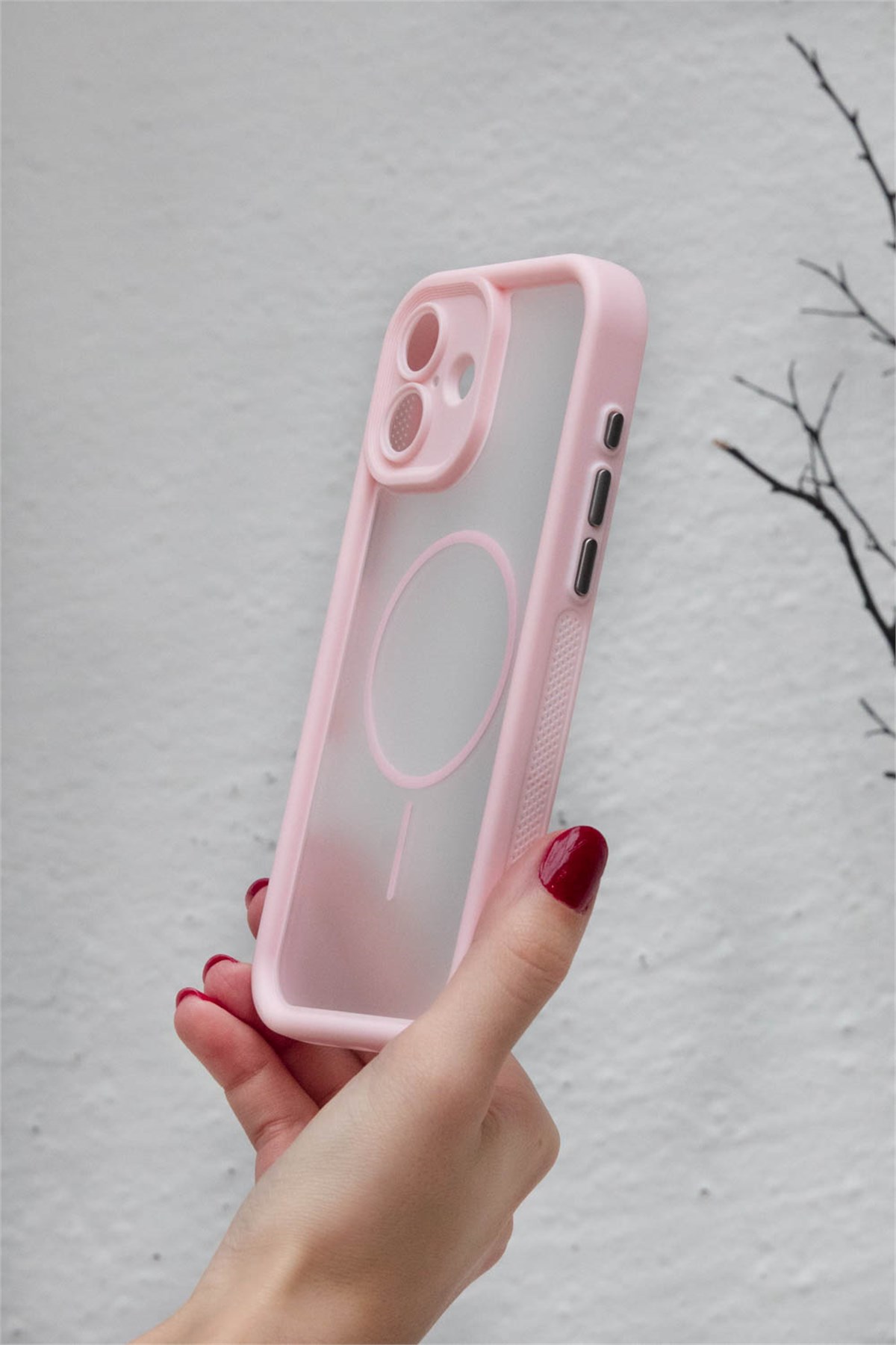 iPhone 17 Kılıf – Kamera Korumalı – MagSafe Uyumlu – Pembe Renk – Mat Silikon Telefon Kılıfı
