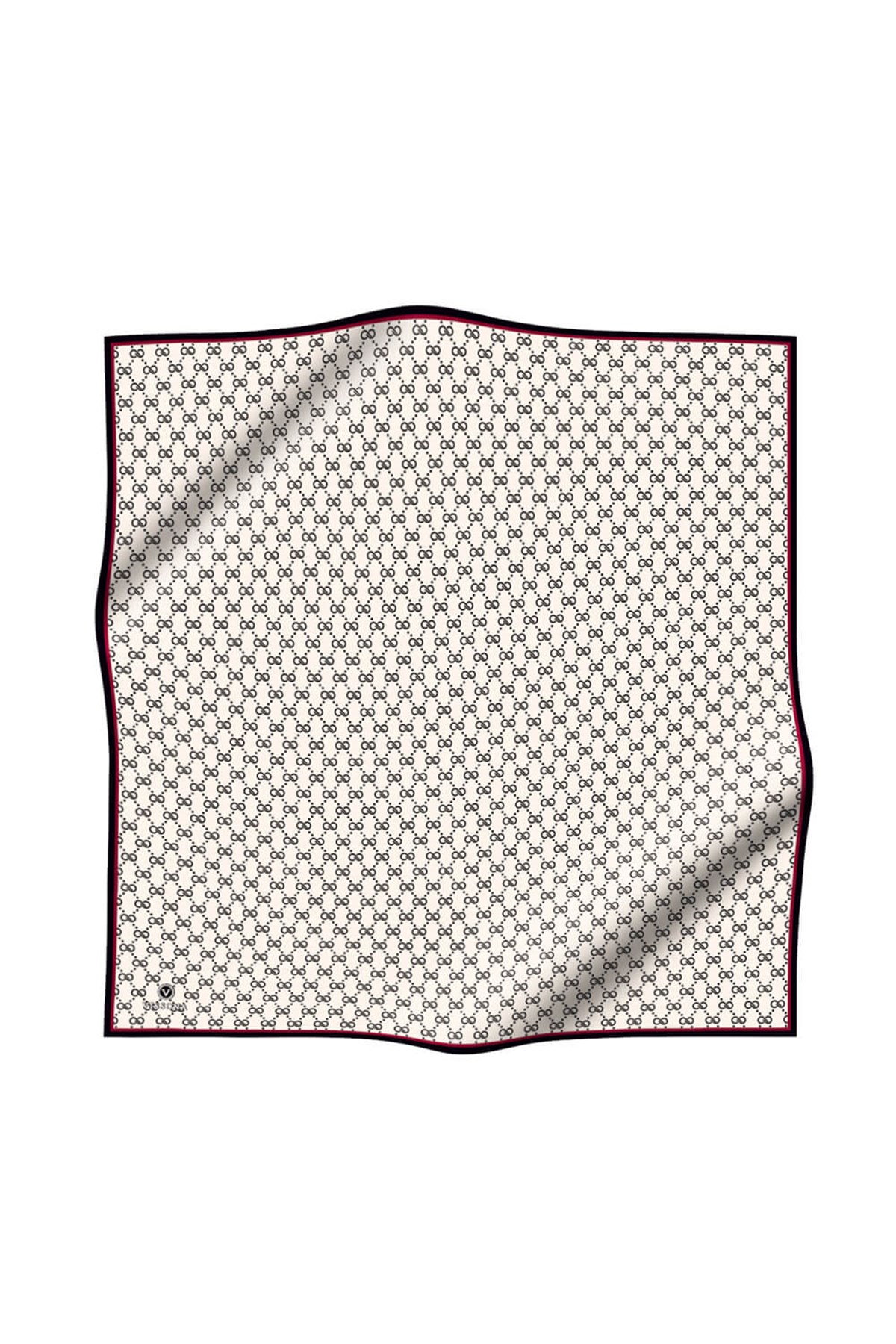 %100 Twill İpek Geometrik Desenli Siyah - Krem Renkli 90x90 Eşarp Dikim Şekli : El Dikişi