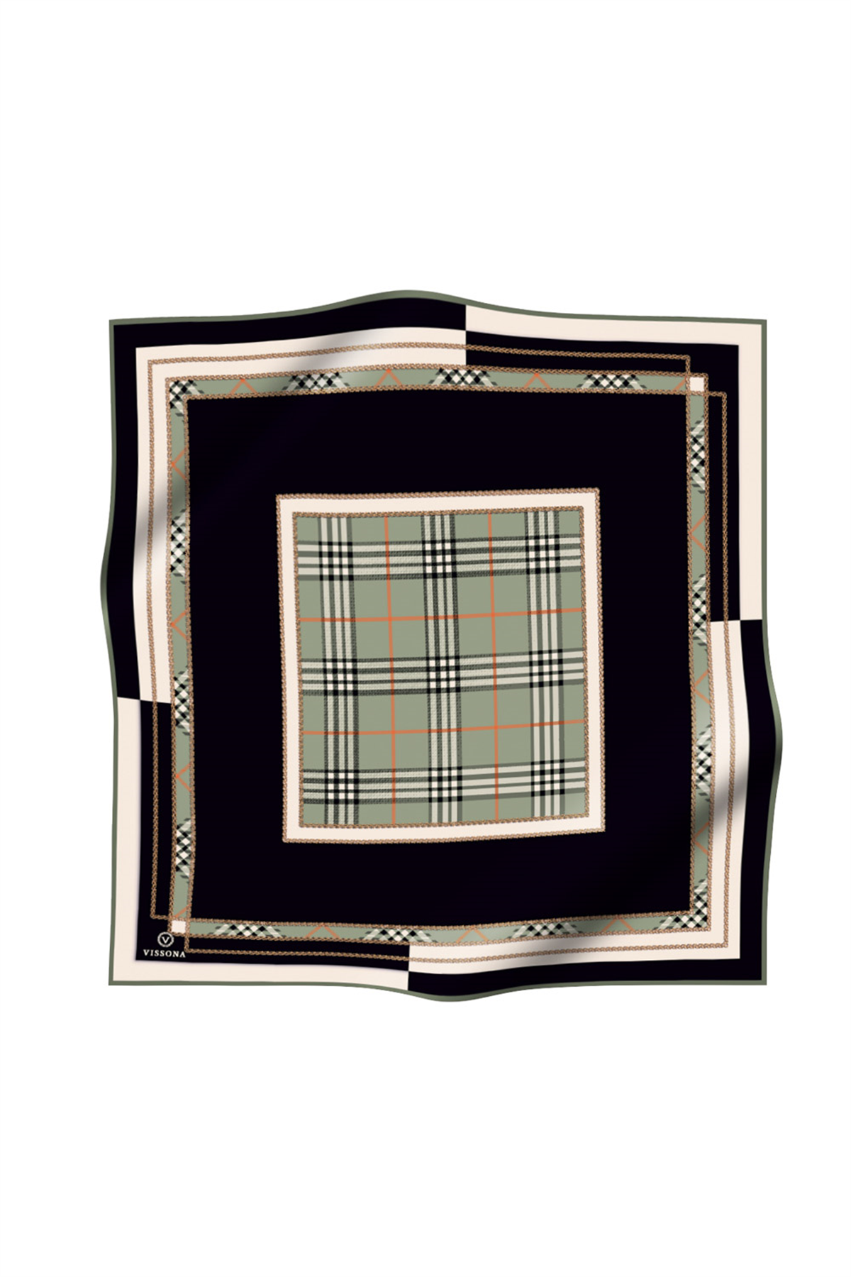 % 57 İPEK % 43 VİSKON Twill İpek Ekose Desenli Çağla Yeşili Renkli 90x90 Eşarp Dikim Şekli : El Dikişi