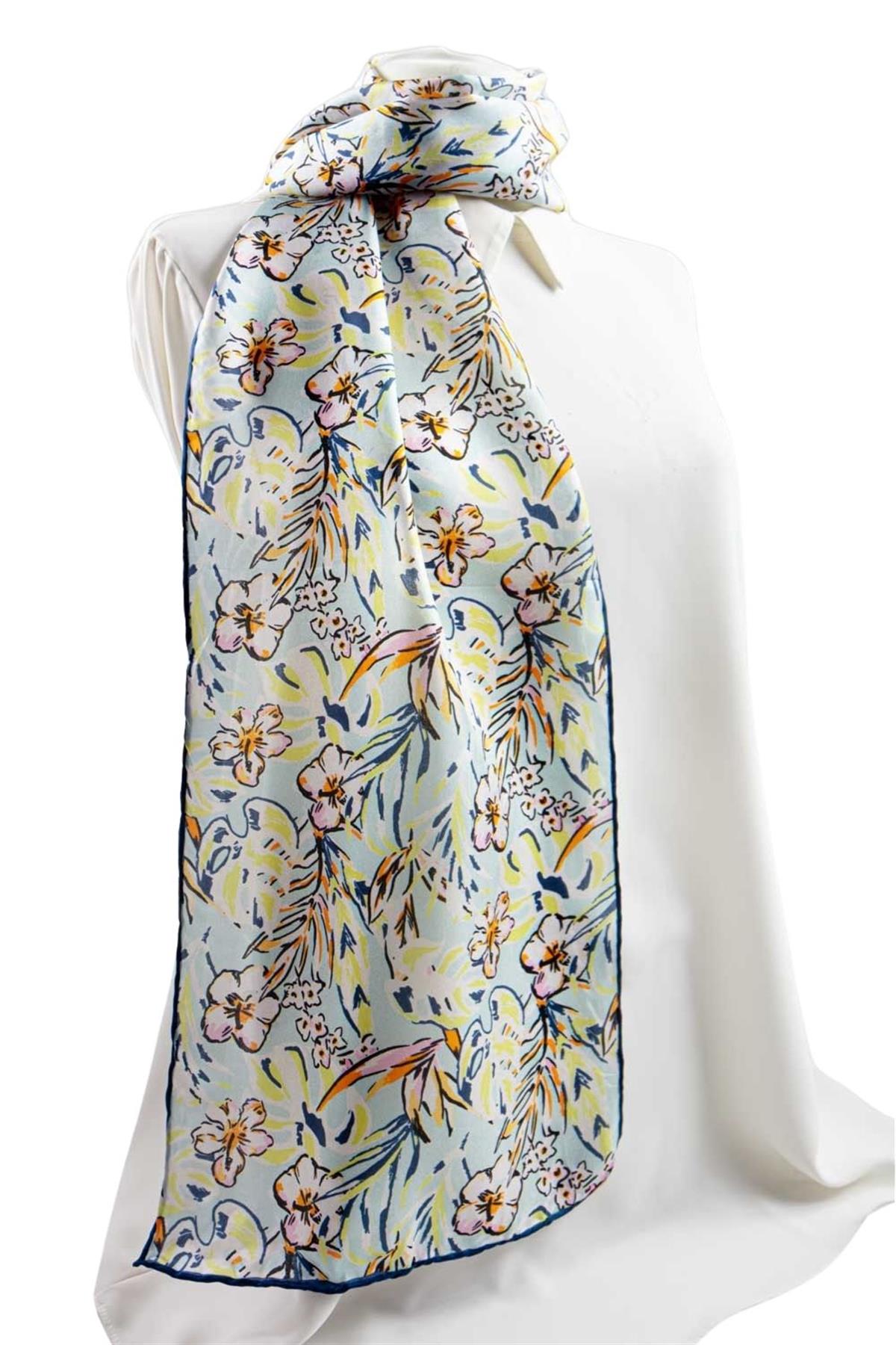 Vissona Çiçek Desenli İpek Fular