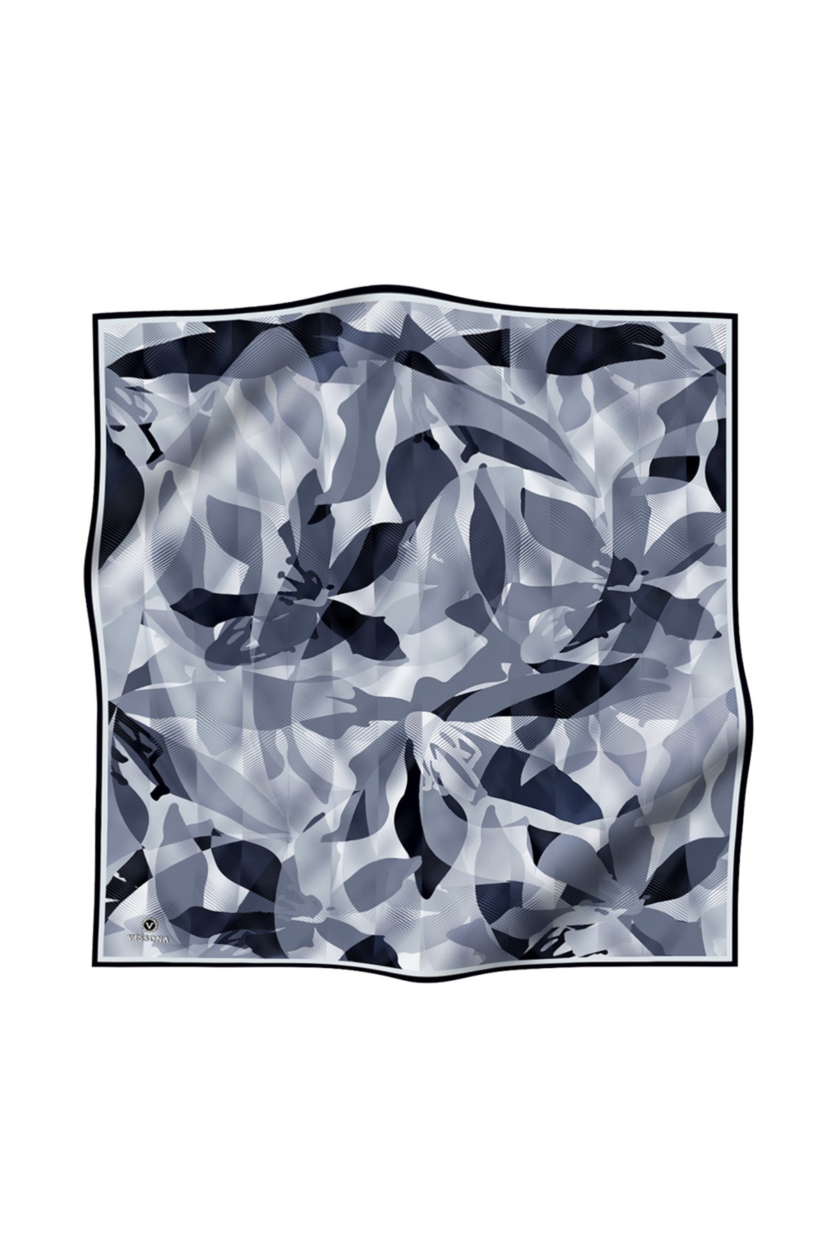 %100 Twill İpek Çiçek Desenli Gri - Siyah Renkli 90x90 Eşarp Dikim Şekli : El Dikişi