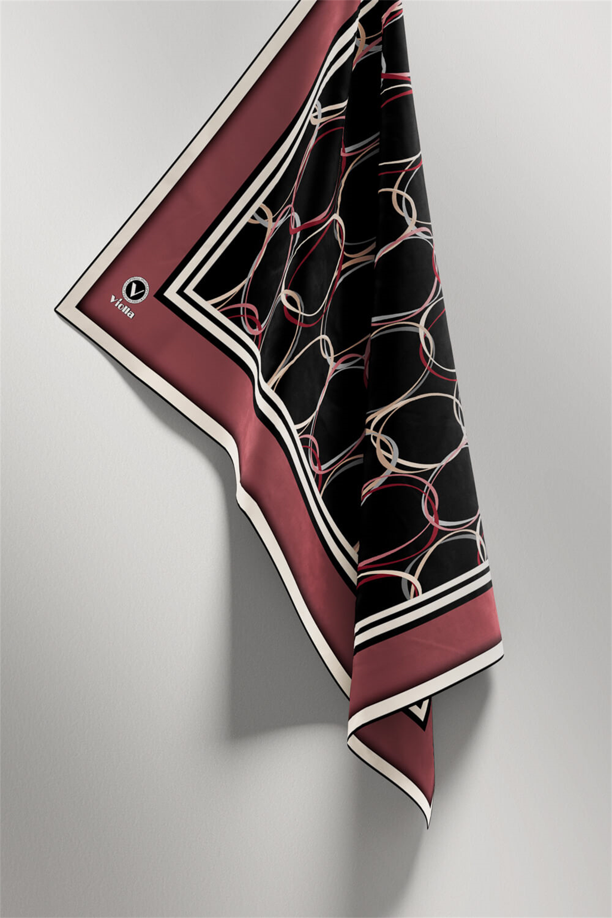 Twill Halka Desenli Gül Kurusu Renkli 90x90 Eşarp (İpek İçermez) Kenar Dikiş Şekli El Dikişli
