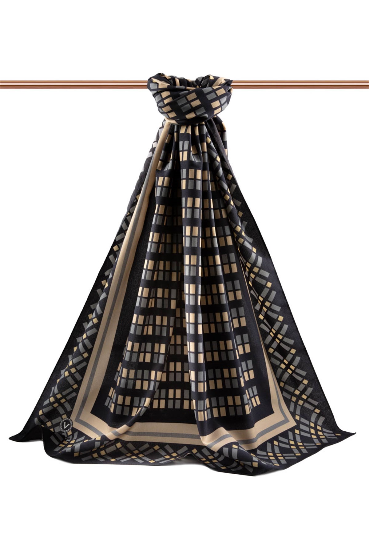 KREP KARE DESENLİ FÜME RENKLİ 75X195 KIRIŞMAZ ŞAL